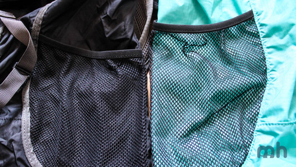 The pouch lengths of the Zip (left) and Stuff (right) compared.