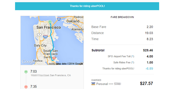 UberPool receipt for comparison.