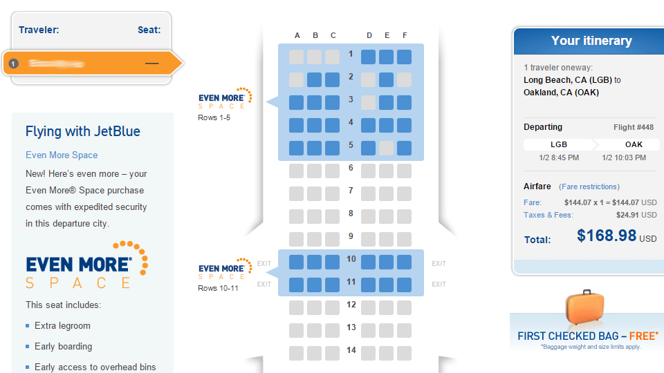 JetBlue seating. Click to see how far back I was.
